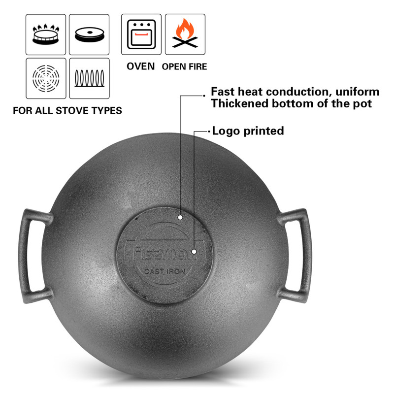 Fissman Wok 35x10.4cm/4.85LTR With Glass Lid (Cast Iron)