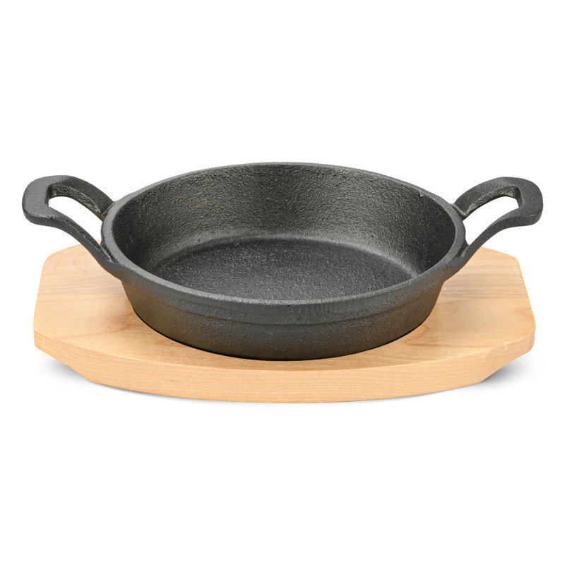 Fissman Pan 15x3.9cm With Two Side Handles On Wooden Tray (Cast Iron)