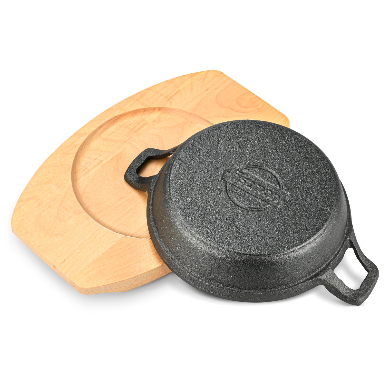 Fissman Pan 15x3.9cm With Two Side Handles On Wooden Tray (Cast Iron)