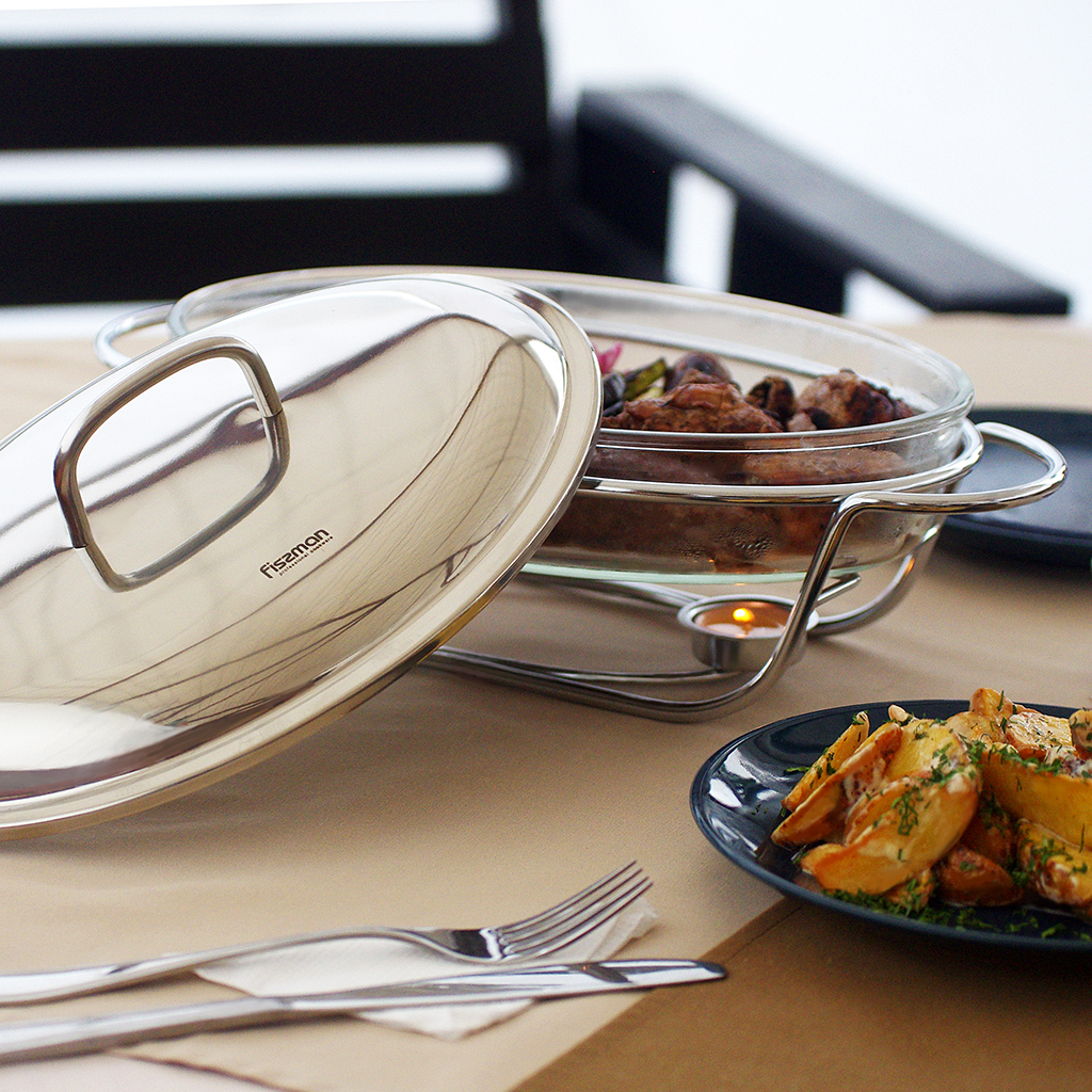 Fissman Oval Chafing Dish 42x25x19cm/3.0LTR (Heat Resistant Glass)