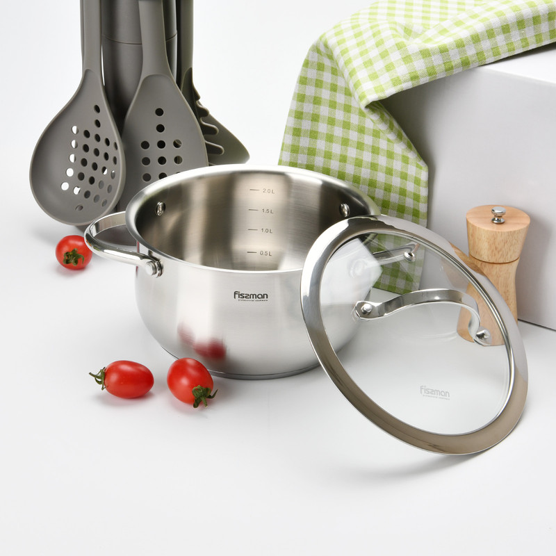 Fissman Stockpot Valery 18x9cm/2.3LTR With Glass Lid (Stainless Steel)