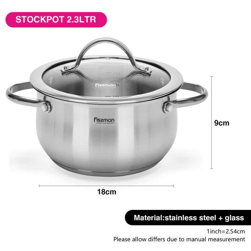 Fissman Stockpot Valery 18x9cm/2.3LTR With Glass Lid (Stainless Steel)