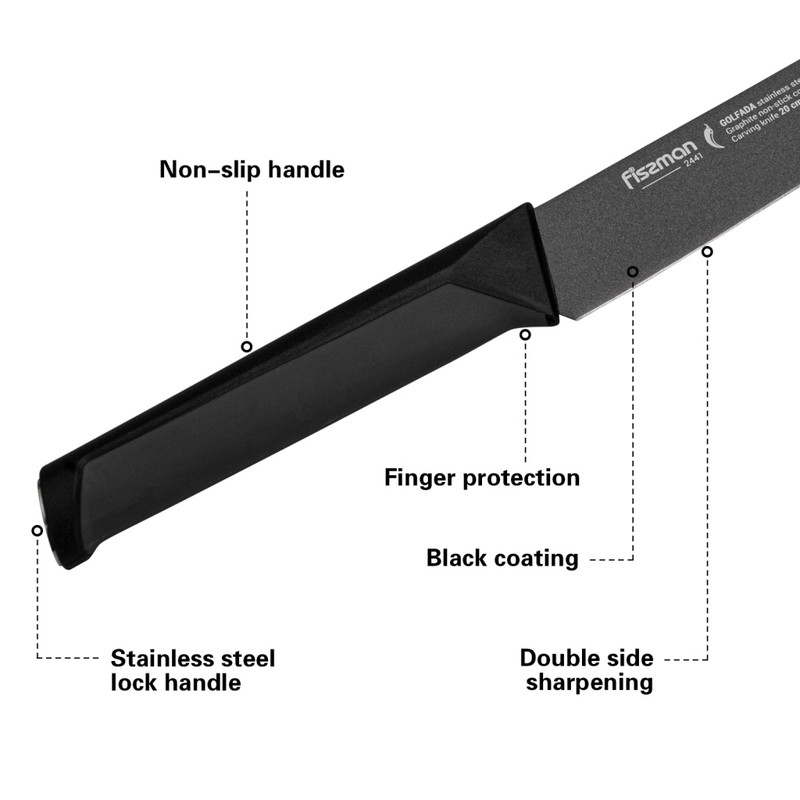 Fissman 8'' Carving Knife Golfada With Graphite Non-Stick Coating (3cr13 Steel)