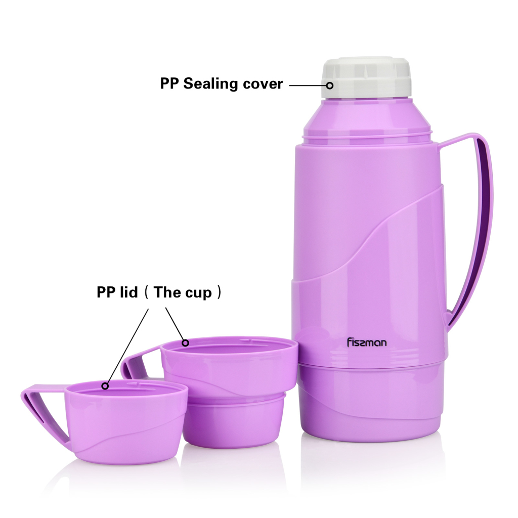Fissman Vacuum Bottle 1000ml Purple (Plastic Frame With Glass Liner)