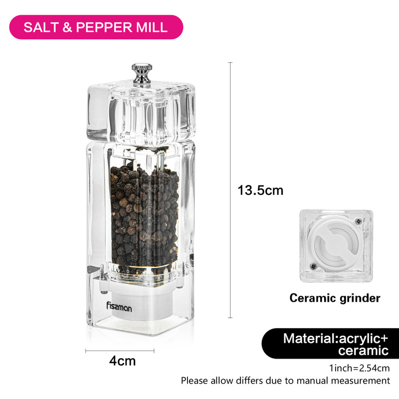 Fissman Square Salt & Pepper Mill 135x4cm (Acrylic Body With Ceramic Grinder)