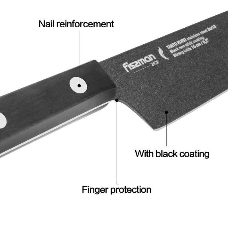 Fissman 6.2" Slicing Knife Tanto Kuro With Black Non-Stick Coating (3cr13 Steel)