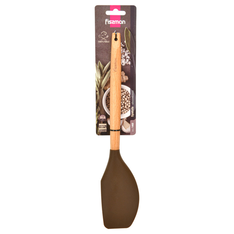 Fissman Spatula Chefs Tools 31.5cm Chocolate(Silicone With Wooden Handle)