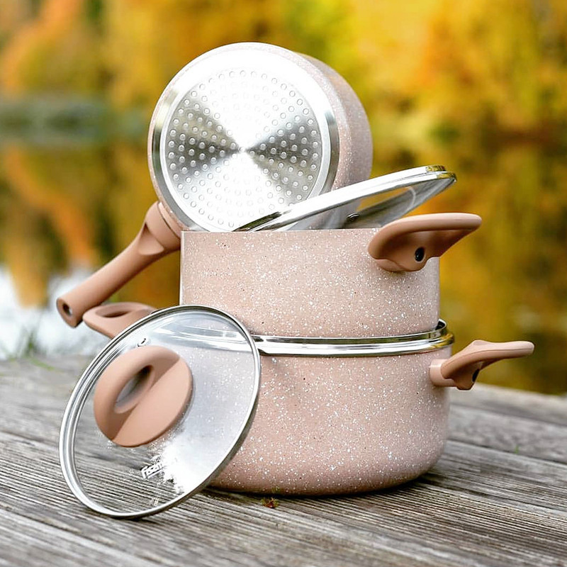 Fissman Cookware Set Latte 6 Pcs (Aluminium With Non-Stick Coating)