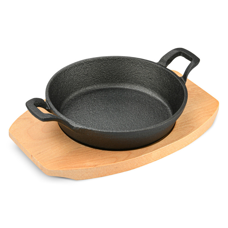 Fissman Pan 18x4.5cm With Two Side Handles On Wooden Tray (Cast Iron)