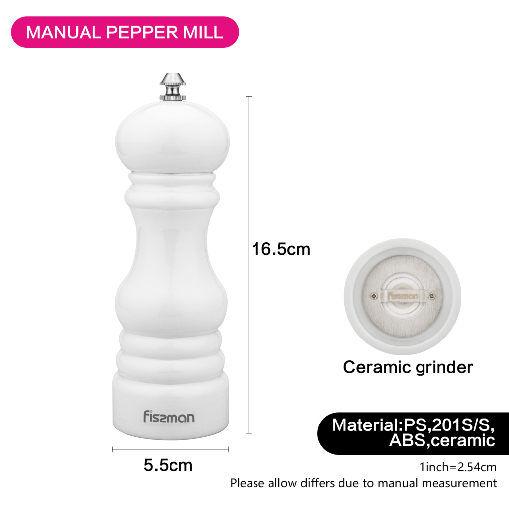 Fissman Salt And Pepper Mill Grinder White 16.5x5.5cm