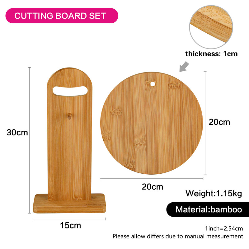 Fissman Set of 4 Round Cutting Boards 20x1cm With A Stand (Bamboo)