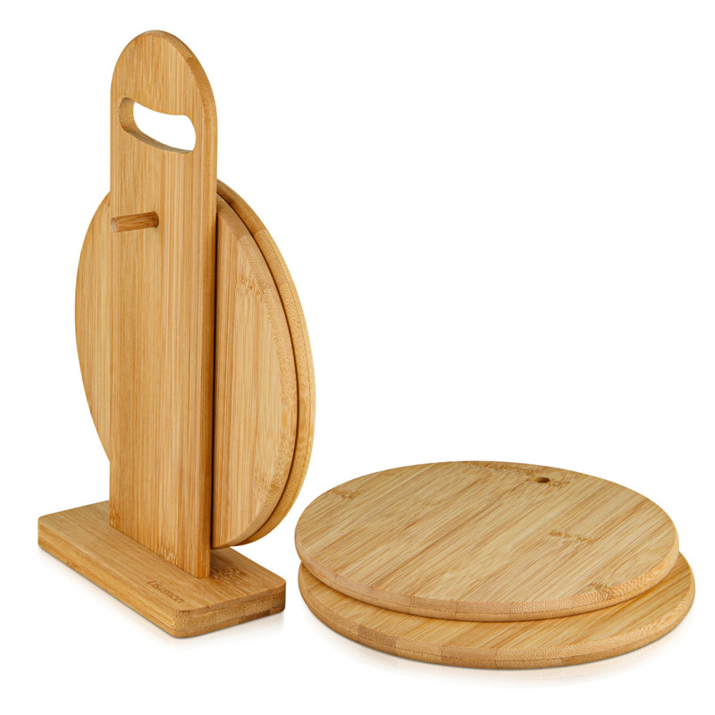 Fissman Set of 4 Round Cutting Boards 20x1cm With A Stand (Bamboo)