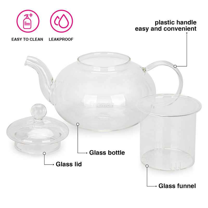Fissman Tea Pot 800ml With Glass Filter (Borosilicate Glass)
