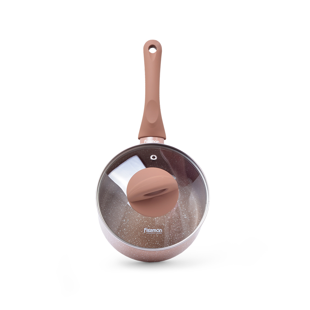 Fissman Sauce Pan Latte 16x8cm With Glass Lid (Aluminum With Non-Stick Coating)