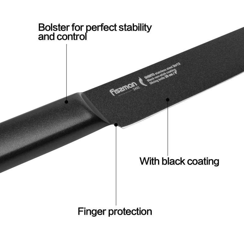Fissman 8'' Slicing Knife Shinto With Black Non-Stick Coating (3cr13 Steel)