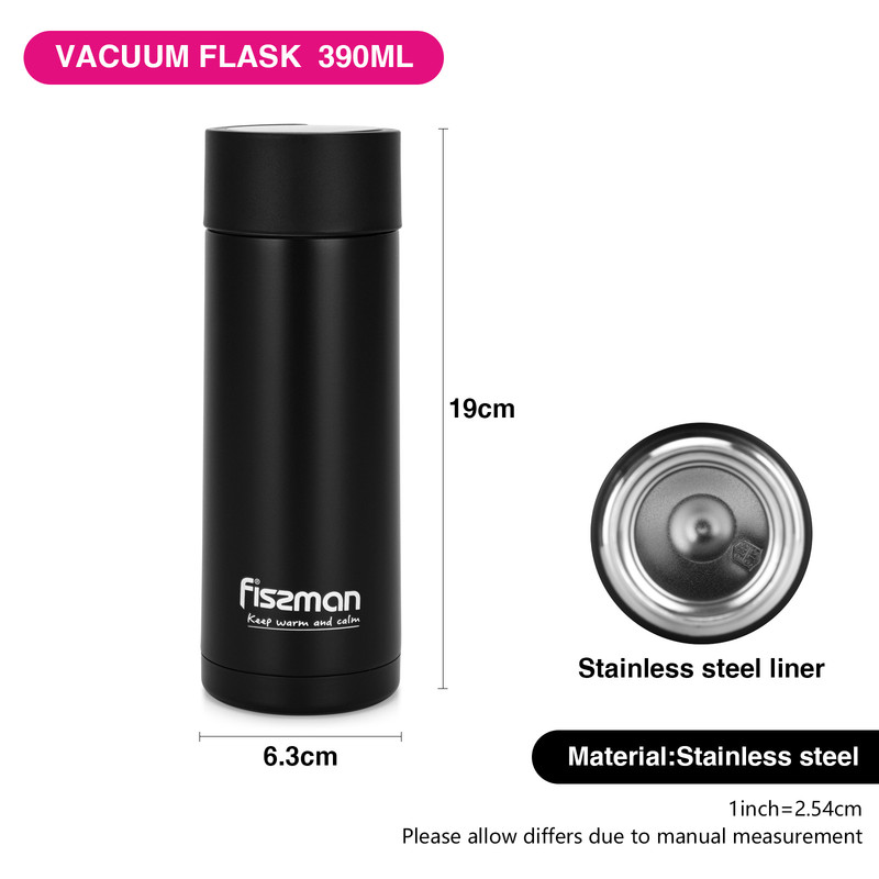 Fissman Double Wall Vacuum Flask 390ml Black (Stainless Steel)