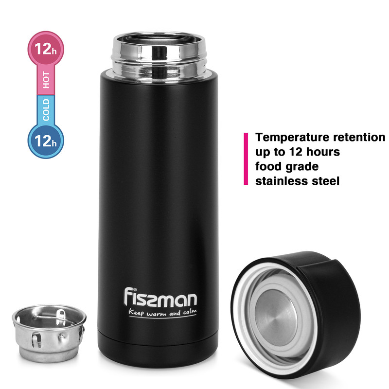 Fissman Double Wall Vacuum Flask 390ml Black (Stainless Steel)