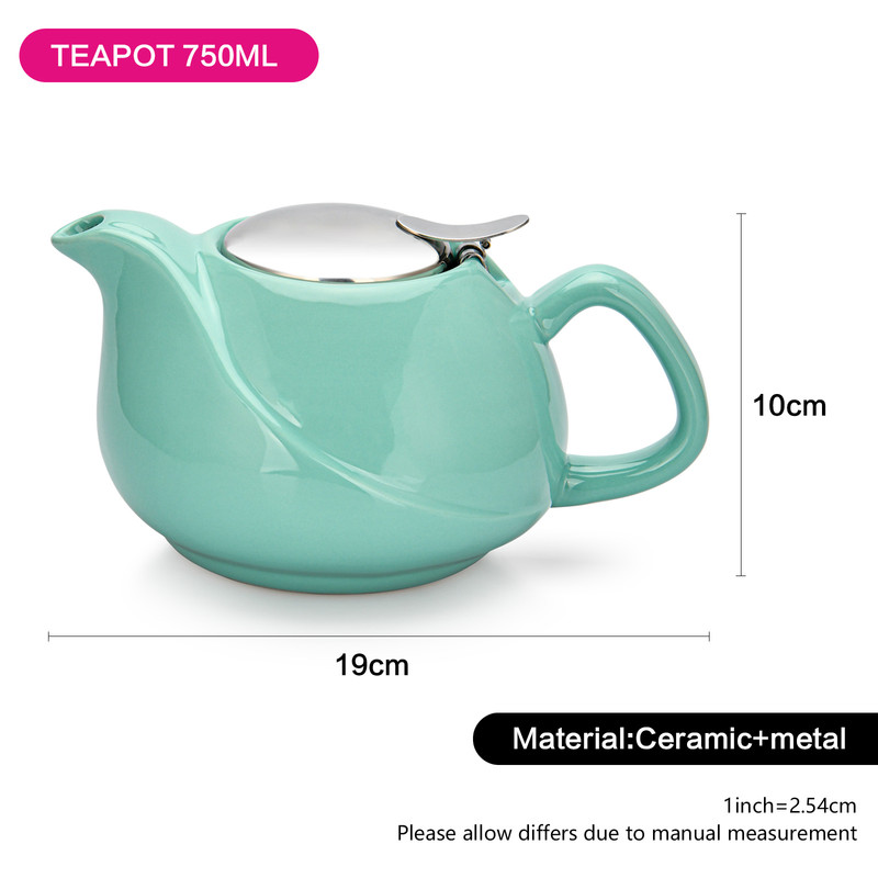 Fissman Teapot 750ml With A Metal Strainer Aquamarine (Ceramic)
