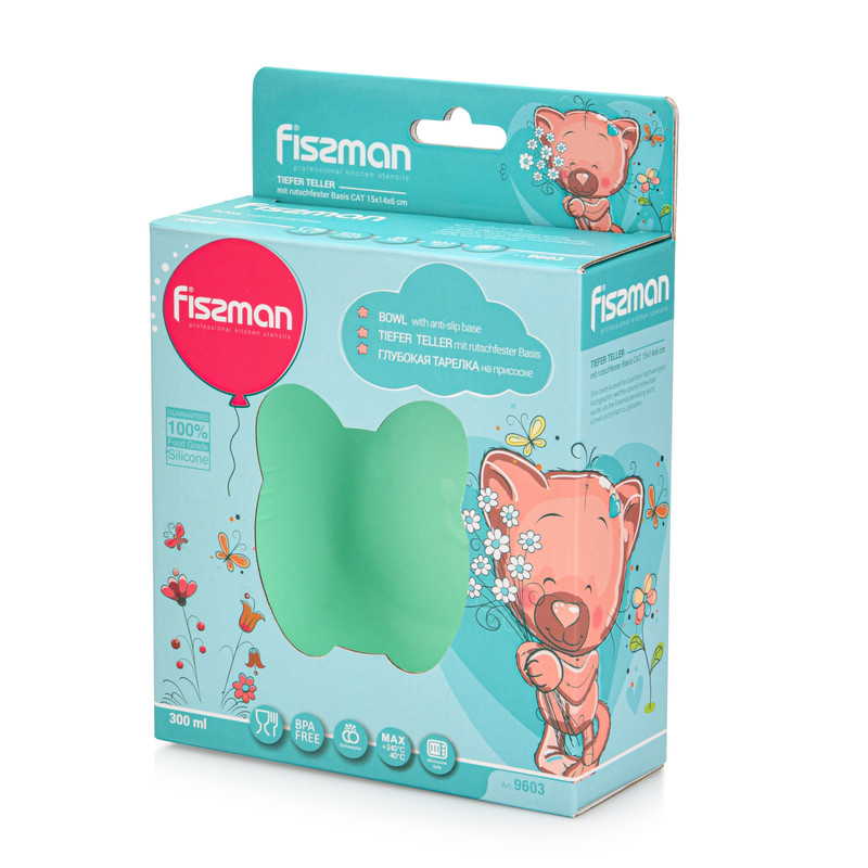 Fissman Kitty Design Bowl With Suction Green 300ml