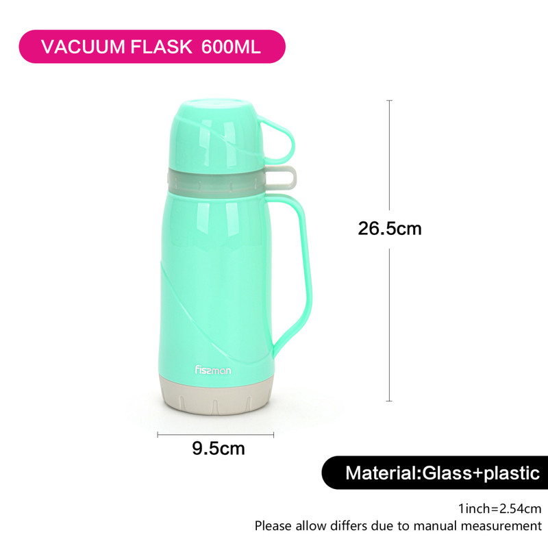 Fissman Vacuum Flask 600ml Aquamarine (Plastic Case With Glass Liner)