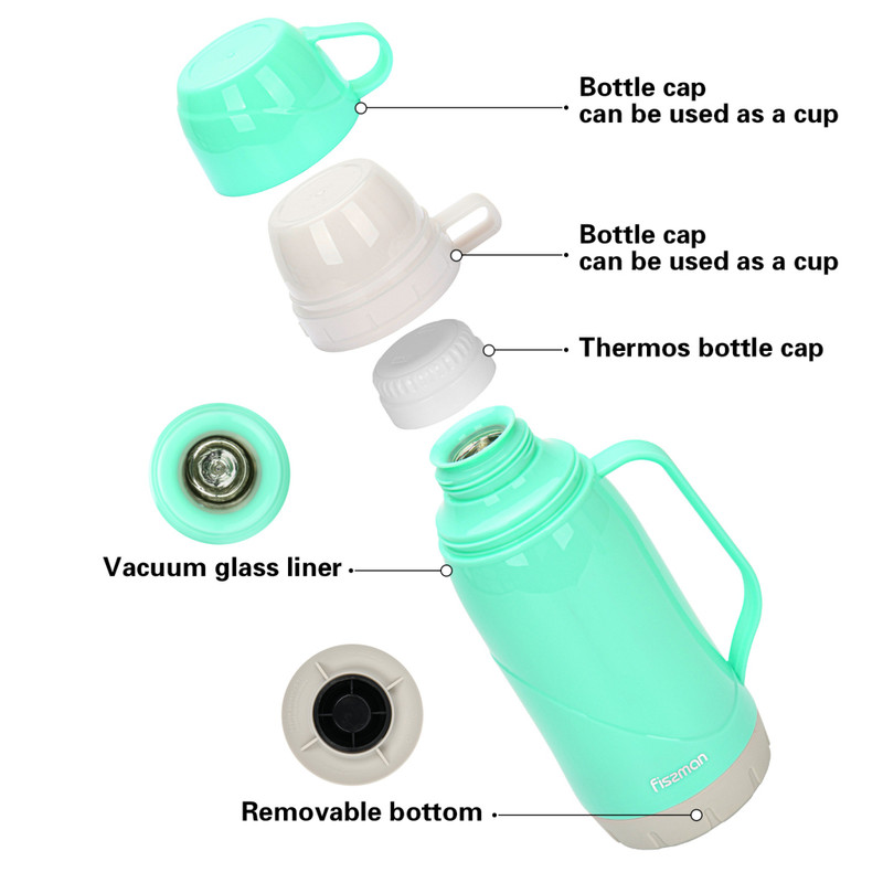 Fissman Vacuum Flask 600ml Aquamarine (Plastic Case With Glass Liner)