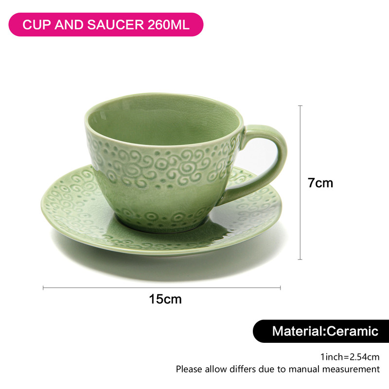 Fissman Cup 260ml And Saucer Green Crackle (Ceramic)