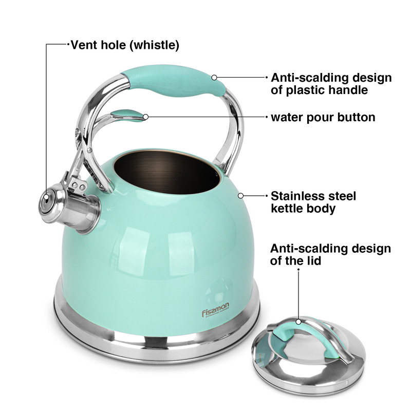 Fissman Whistling Kettle 2.6LTR Aquamarine Felicity (Stainless Steel)