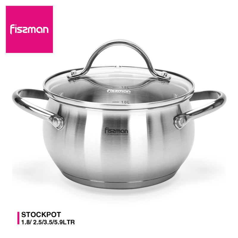Fissman Stockpot With Glass Lid 24x13cm/5.9LTR Martinez (Stainless Steel)