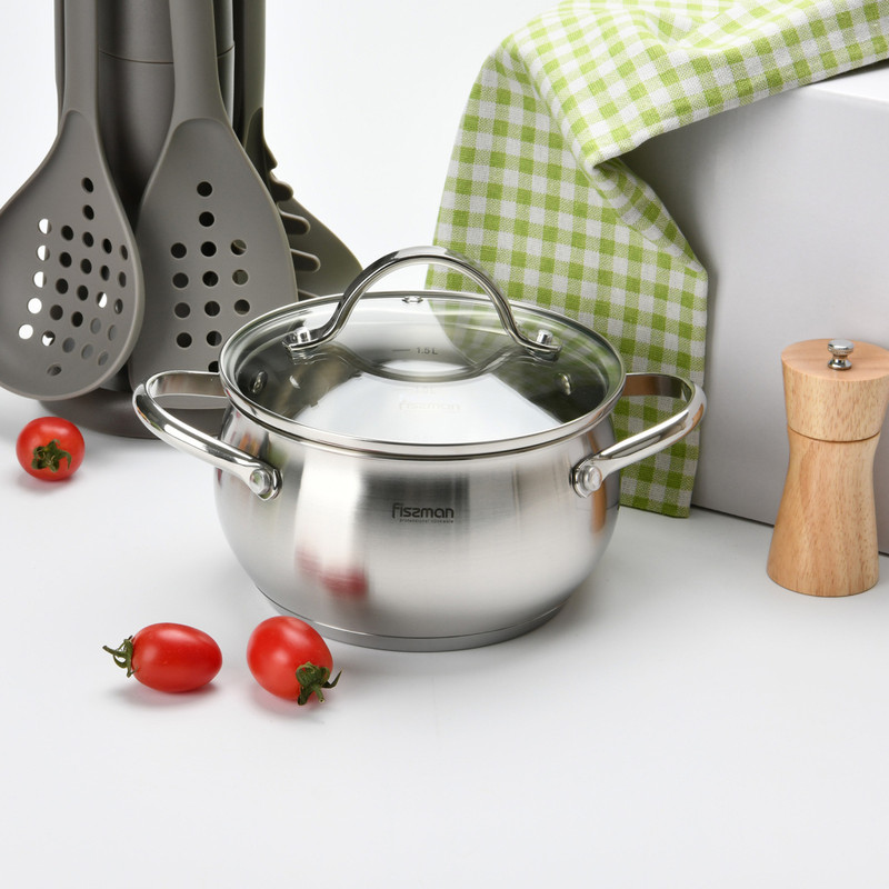 Fissman Stockpot With Glass Lid 24x13cm/5.9LTR Martinez (Stainless Steel)
