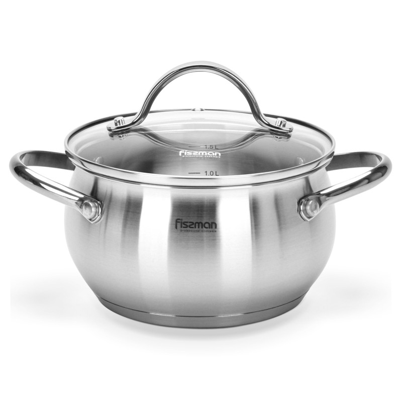 Fissman Stockpot Martinez 16x9cm/1.8LTR With Glass Lid (Stainless Steel)