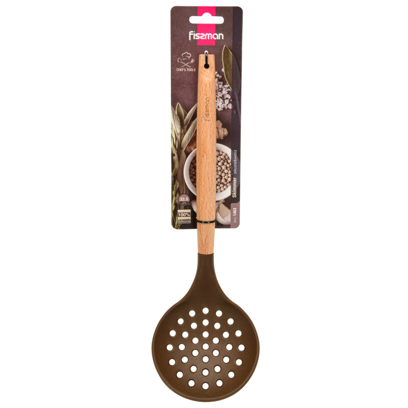 Fissman Skimmer Chefs Tools 32.5cm Chocolate (Silicone With Wooden Handle)