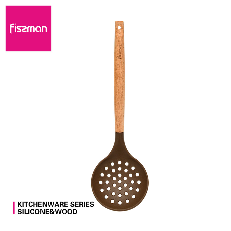 Fissman Skimmer Chefs Tools 32.5cm Chocolate (Silicone With Wooden Handle)