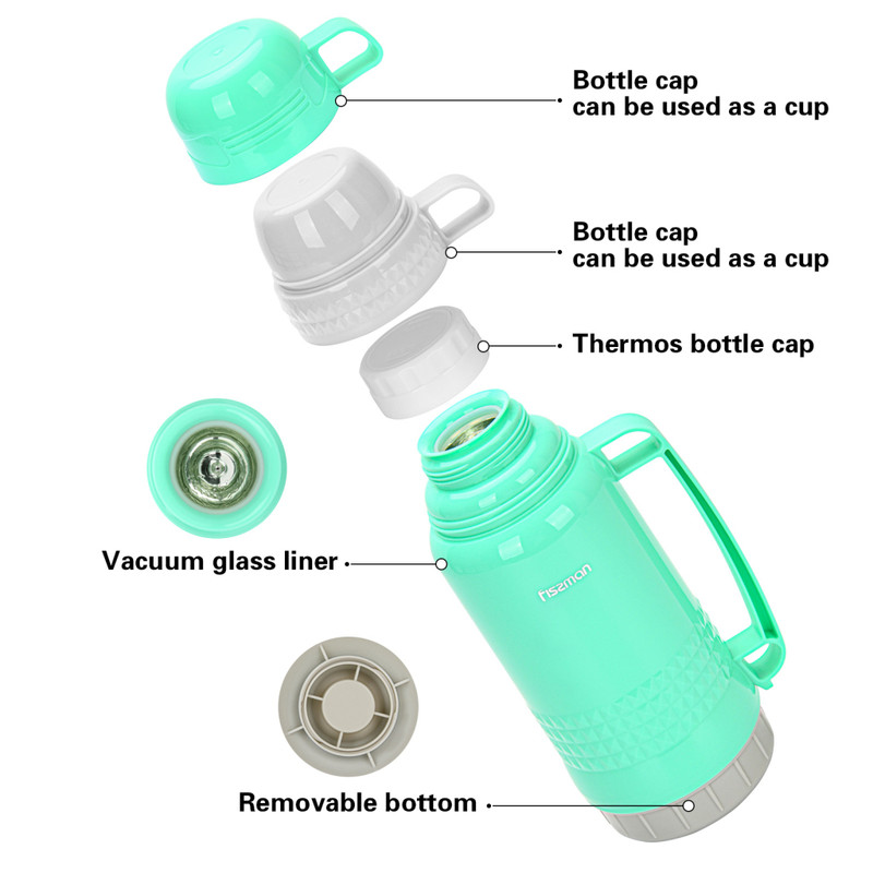 Fissman Vacuum Flask 1000ml Aquamarine (Plastic Case With Glass Liner)