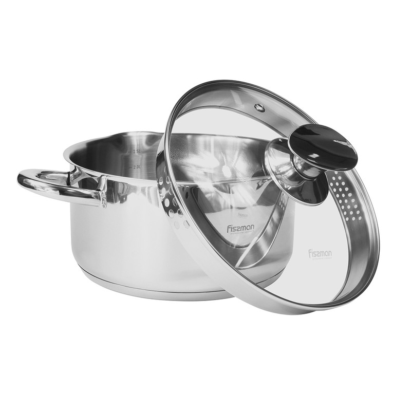 Fissman Casserole 24x12.5cm/5.6LTR With Glass Lid Elegance (Stainless Steel)