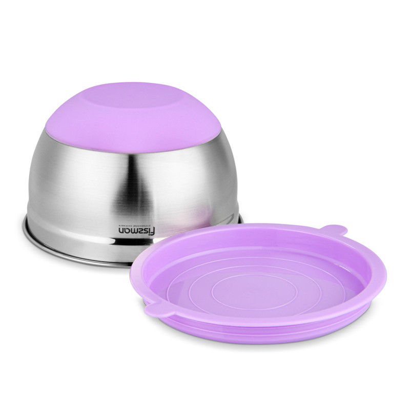 Fissman Mixing Bowl 16x10cm/1.5LTR With Silicone Bottom. Lilac (Stainless Steel)