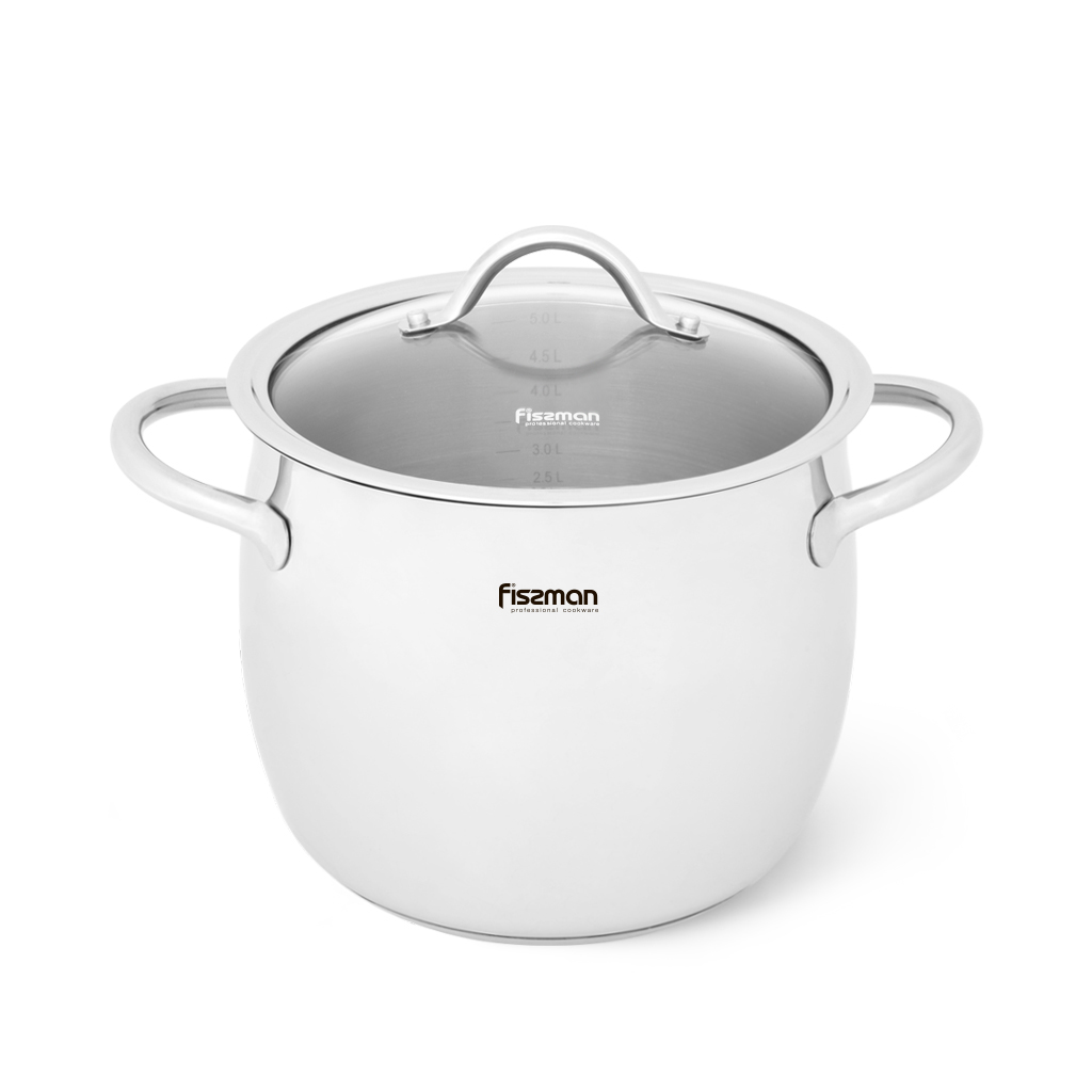Fissman Stockpot Vivien 20x16.8cm/5.7LTR With Glass Lid (Stainless Steel)