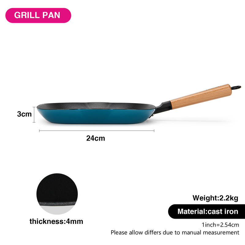 Fissman Square Grill Pan 28x3.5cm With Wooden Handle (Enamel Cast Iron)