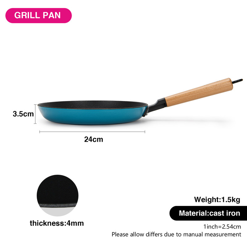 Fissman Grill Pan 24x3.5cm With Wooden Handle (Enamel Cast Iron)