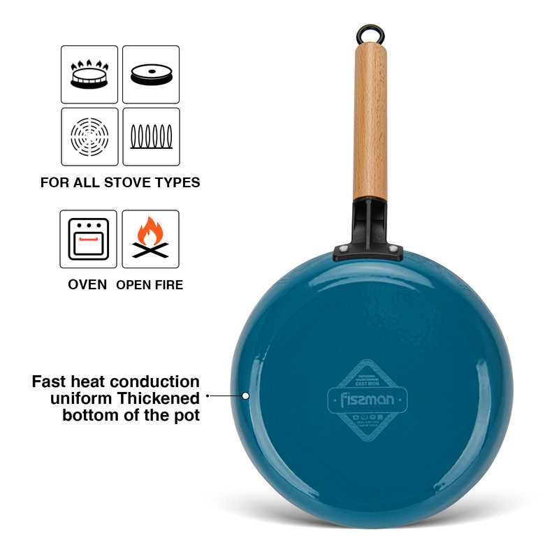 Fissman Grill Pan 24x3.5cm With Wooden Handle (Enamel Cast Iron)