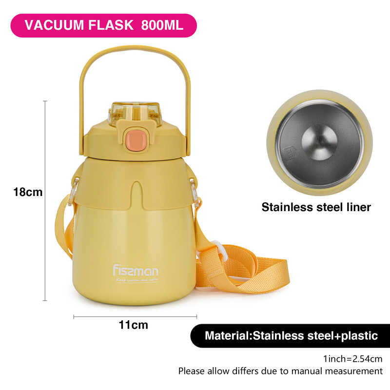 Fissman Double Wall Vacuum Flask 800ml Yellow (Stainless Steel)