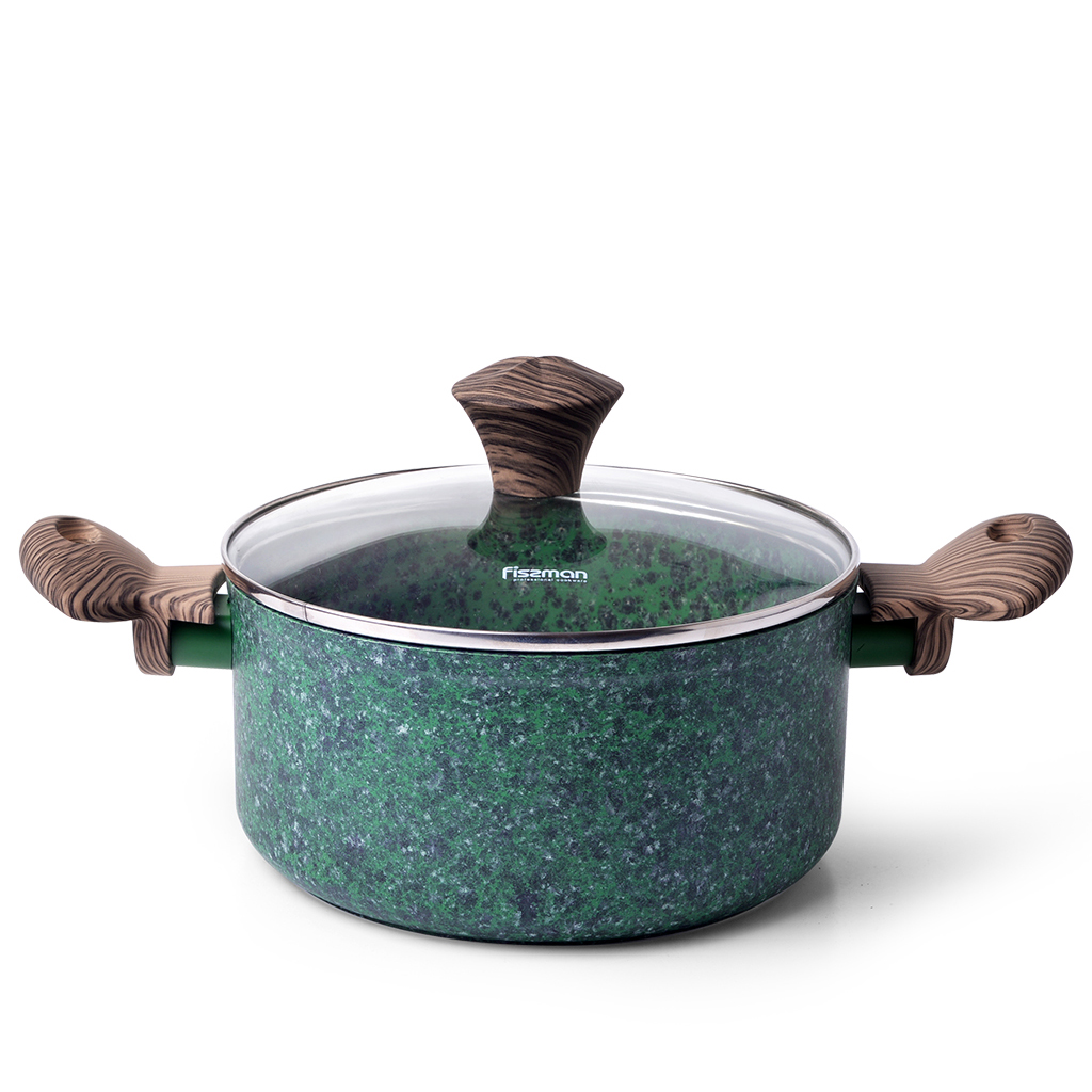 Fissman Stockpot Malachite 24x10.9cm/4.7LTR With Glass Lid With Induction Bottom