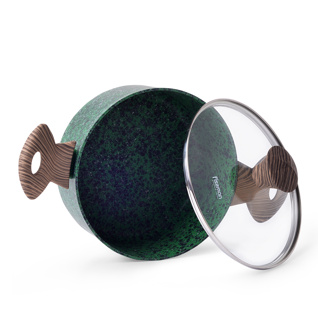 Fissman Stockpot Malachite 24x10.9cm/4.7LTR With Glass Lid With Induction Bottom