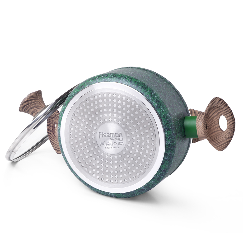 Fissman Stockpot Malachite 24x10.9cm/4.7LTR With Glass Lid With Induction Bottom