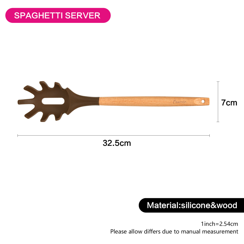 Fissman Spaghetti Server Chefs Tools 32.5cm Chocolate (Silicone With Wooden Hand