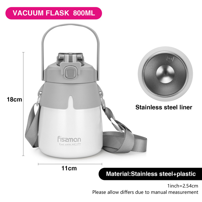Fissman Double Wall Vacuum Flask 800ml Gray (Stainless Steel)