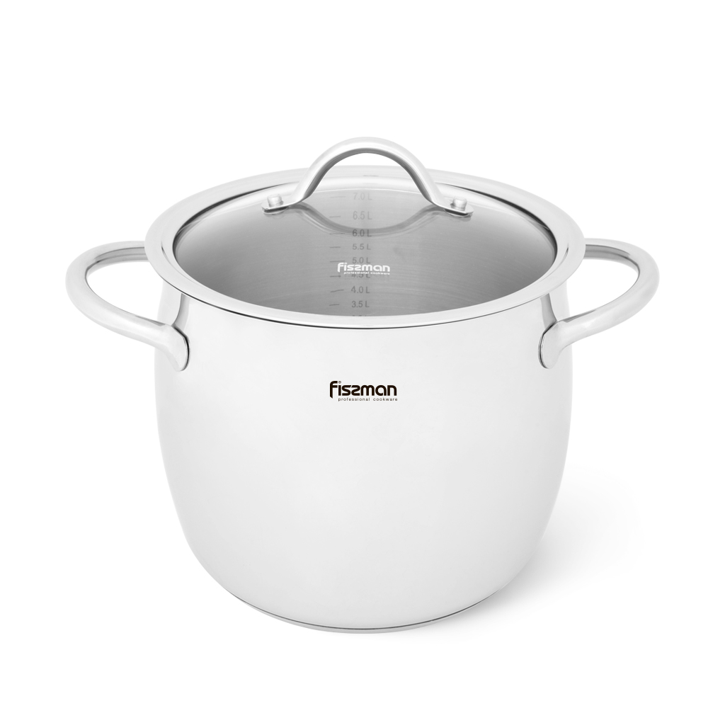 Fissman Stockpot Vivien 22x18.7cm/7.7LTR With Glass Lid (Stainless Steel)