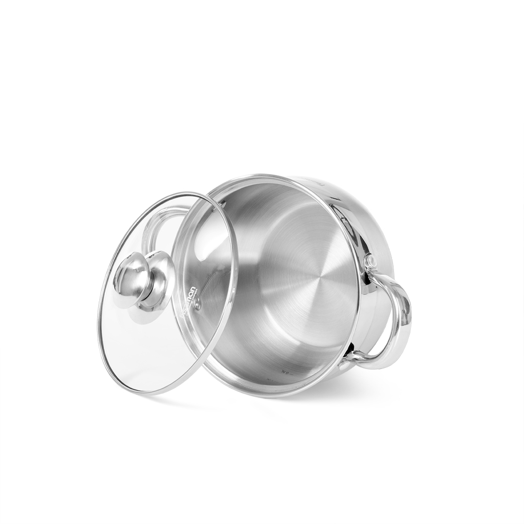Fissman Casserole 14x8.5cm/1.3LTR With Glass Lid Prime (Stainless Steel)
