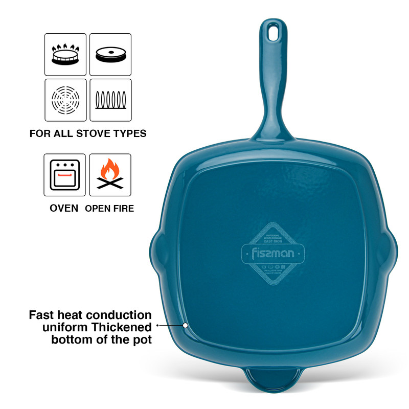 Fissman Square Grill Pan 27x5.0cm With Helper Handle (Enamel Cast Iron)