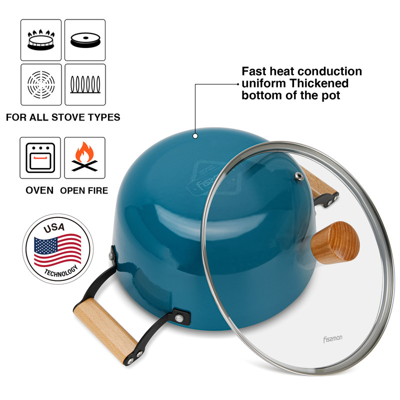 Fissman Stockpot Seagreen 32x125cm/8LTR With Glass Lid (Enamelled Lightweight Ca