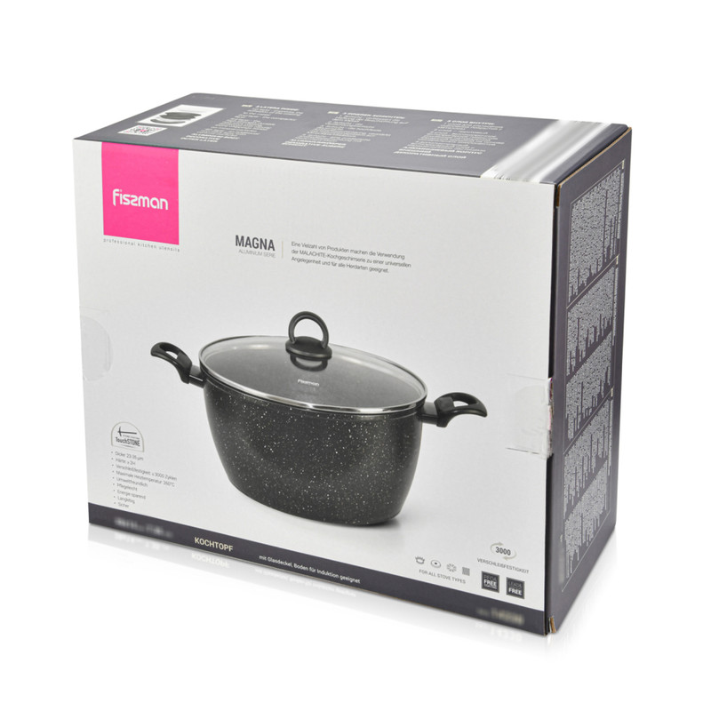 Fissman Stockpot Magna 30x15cm/9.15LTR With Glass Lid (Aluminium With Non-Stick
